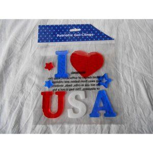 NEW I ❤ USA Red White & Blue Stars Patriotic Gel Window Stickers Clings 8 count!